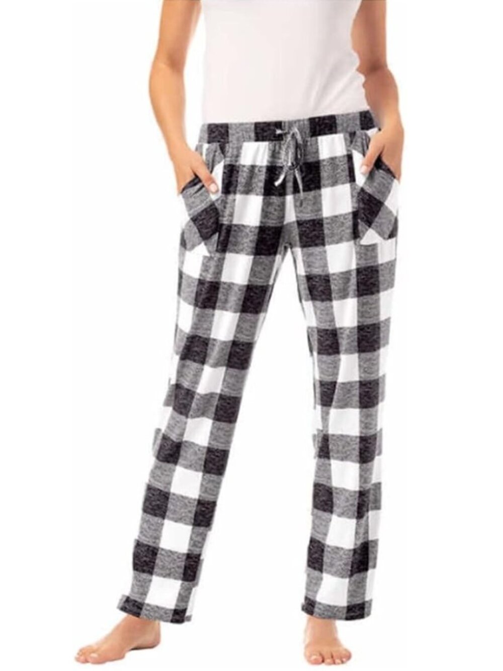 Lucky Brand Buffalo Plaid Fleece Pajama Bottoms Black White Small #A4410
